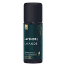 Ätherisches Bio-Lavendelöl in 10ml Flasche, sichtbarer Lavendelzweig und Flasche auf weißem Hintergrund