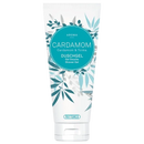 Weiße tube phytomed duschgel aroma cardamom tonka 200ml mit blaugrünem etikett und botanischem design
