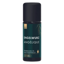 Dunkelgrüne glasflasche mit schwarzem verschluss und goldakzenten, etikettiert mit phytomed engelwurz bio 2ml ätherisches öl, mana shop