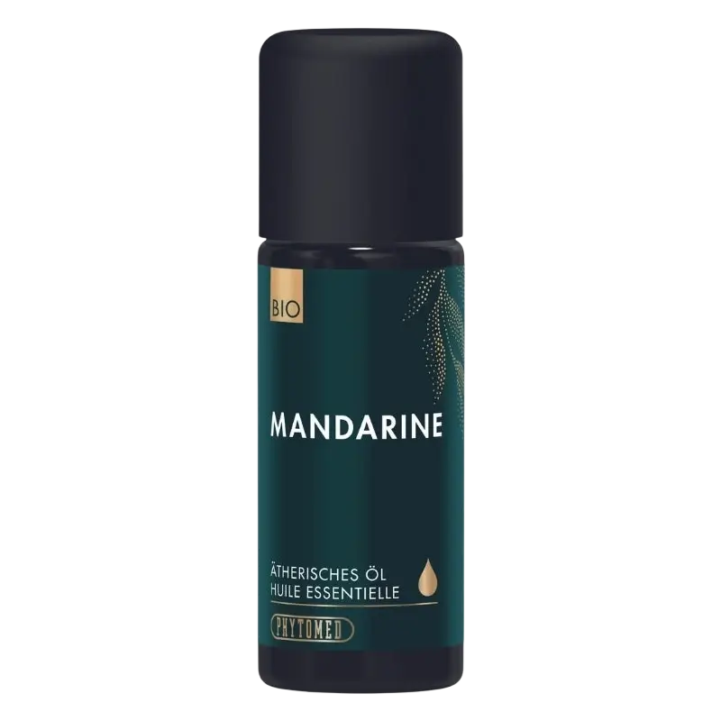 Ätherisches Bio-Mandarinenöl von Phytomed in dunkler Glasflasche, naturbelassene Inhaltsstoffe für Aromatherapie und Wellness