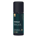 Eine dunkelgrüne glasflasche mit schwarzem deckel und etikett vanille absolue bio 20% von phytomed 5ml