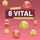 Pränatale pflege gummies vegane gummibärchen mit vitamin b12 und bunten glänzenden vitamin c und e kugeln
