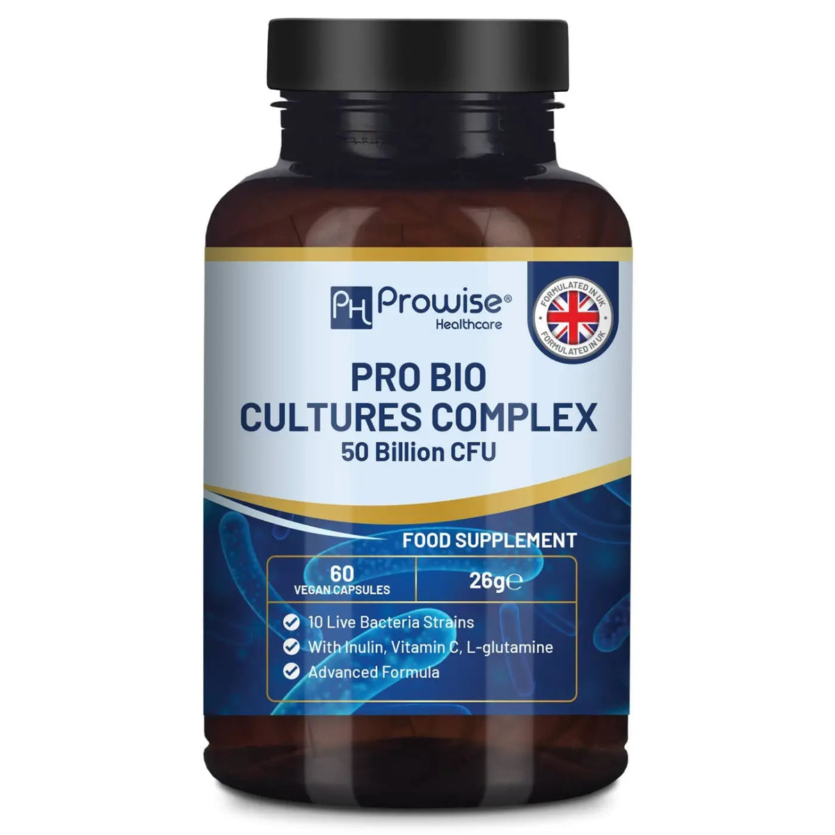 Pro Bio Cultures Complex Probiotika und Präbiotika von Prowise Healthcare, Nahrungsergänzung, Flasche mit 77 Milliarden KBE.