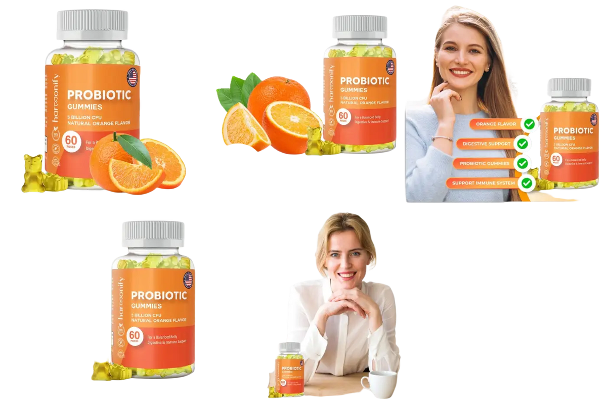 Probiotische Gummibärchen mit 5 Milliarden CFU, Orangengeschmack, Nahrungsergänzung von HARMONIFY, 1000 mg Probiotika