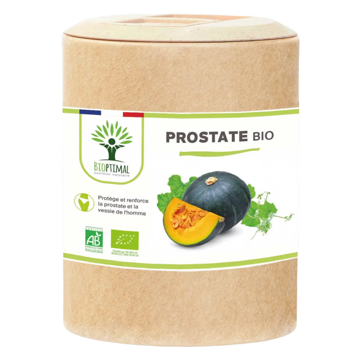 Prostate Bio Nahrungsergänzung in Kapseln von Bioptimal, close-up der braunen Kapseln auf weißem Hintergrund