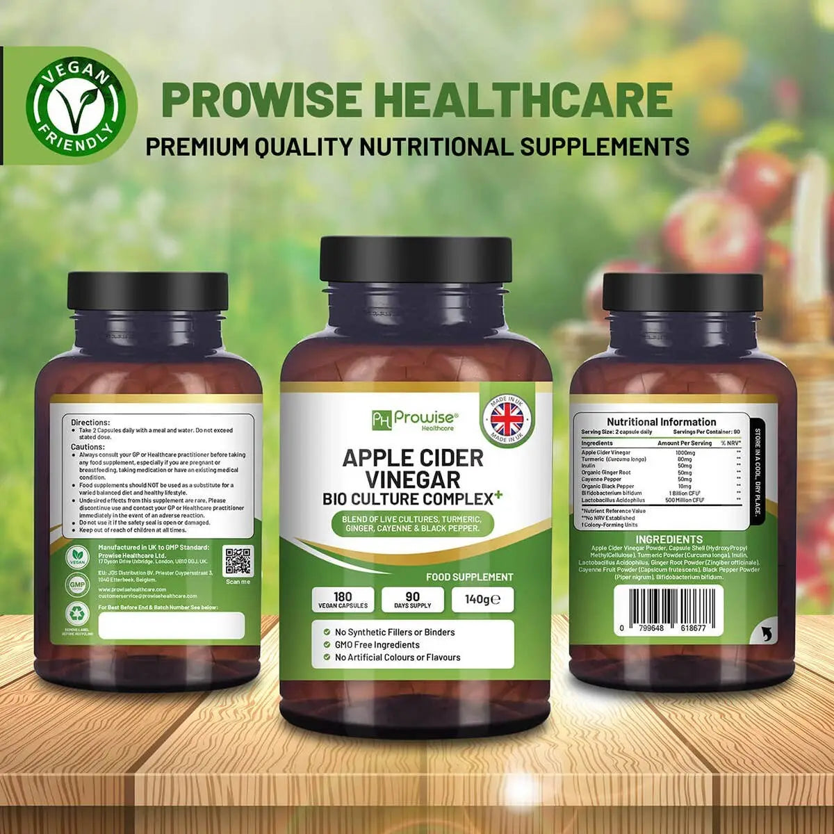 Prowise Healthcare Apfelessig-Komplex Kapseln, 1300 mg, 180 Nahrungsergänzungskapseln, natürliche Ergänzung für Gesundheit