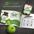 Ein braune glasflasche prowise healthcare apfelessig-komplex kapseln 1300 mg mit schwarzem verschluss und grünem etikett