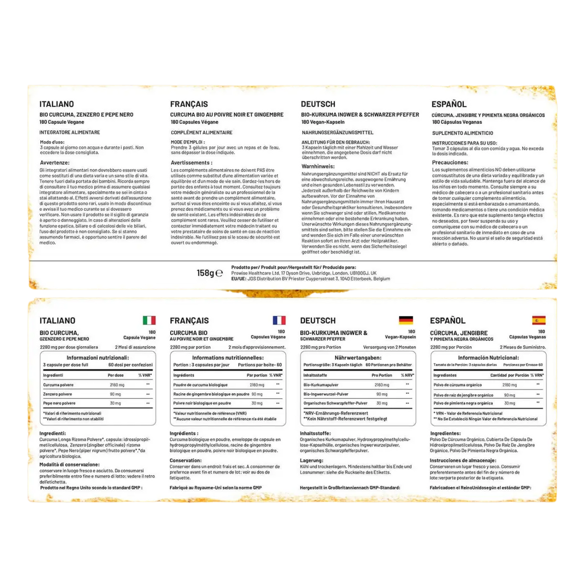 Bio-Kurkuma Nahrungsergänzung von Prowise Healthcare mit 2280mg hochfestem Kurkuma und schwarzem Pfeffer, in Kapseln