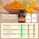 Dunkelbernsteiner glasflasche von prowise healthcare bio-kurkuma 2280mg mit schwarzem pfeffer und orangefarbenem etikett