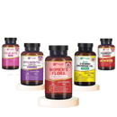 Eine dunkel bernsteinfarbene glasflasche mit schwarzem deckel und rosa etikett prowise healthcare women’s flora billion cfu