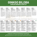 Rückseite der prowise healthcare tabletten mit ginkgo biloba und koreanische ginseng komplex in mehreren sprachen