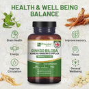 Dunkle bernsteinfarbene glasflasche mit schwarzem verschluss und etikett von prowise healthcare für ginkgo biloba koreanische ginseng tabletten