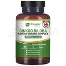 Braune glasflasche mit schwarzem deckel von prowise healthcare mit ginkgo biloba und koreanischem ginseng, 180 vegane tabletten