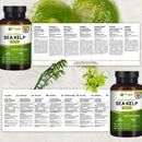 Grüne glasflasche von prowise healthcare meeresalgen 2000 mg mit veganen tabletten als natürliche iodquelle