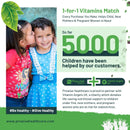 Eine Werbeanzeige für ein 1-zu-1 Vitamin-Spendenprogramm mit zwei lächelnden Kindern und Details zur Wohltätigkeitspartnerschaft.