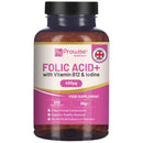 Vegane Nahrungsergänzungstabletten Folsäure+ 400 mcg mit Vitamin B12 und Jod von Prowise Healthcare, Packung mit Tabletten