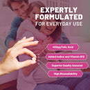 Vegane Folsäure+ 400 mcg Nahrungsergänzungstabletten mit Vitamin B12 und Jod, Prowise Healthcare, Packung mit Tabletten