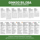Mehrsprachige Etiketten für Prowise Ginkgo Biloba und Koreanischer Ginseng Komplex in sieben verschiedenen Sprachen.