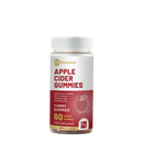 Eine klare plastikflasche mit weißem verschluss enthält 60 vegane progummies apfelessiggummis mit apfelessig