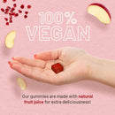 Glänzend rotes, quadratisches veganes apfelessiggummi mit dezentem swirl design hochdosiert 1000 mg