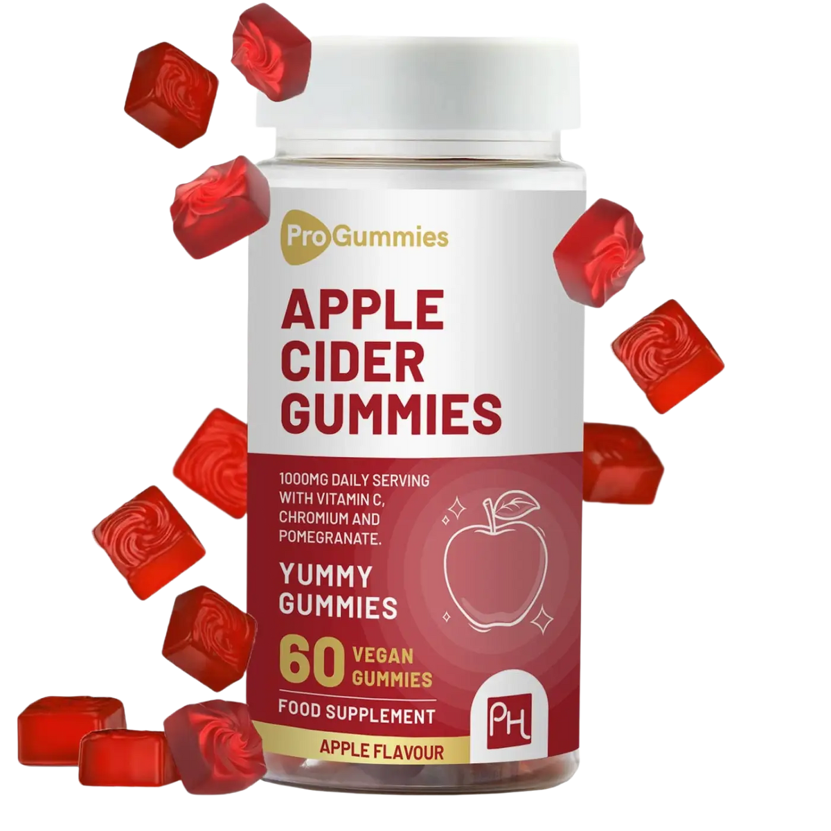 Vegane Apfelessiggummis von Prowise Healthcare, hochdosiert mit 1000 mg, in einer offenen Verpackung, natürliche Nahrungsergänzung