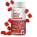 Eine klare plastikflasche von prowine healthcare mit weißen deckel enthält 60 vegane apfelessiggummis hochdosiert mit 1000 mg apple cider vinegar smaak