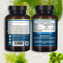 Dunkelbraune glasflasche mit schwarzem verschluss und blauer etikett mit inhaltsstoffen des prowise vegan omega-3 fett-säuren supplements aus algöl