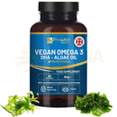 Dunkelbraune flasche mit schwarzem deckel und blauem label prowise vegan omega-3 dha aus algenöl 60 weichkapseln