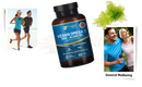 Dunkelbraune flasche prowise vegan omega-3 dha-algenöl mit schwarzem deckel und blauem etikett omega-3 fett-säuren