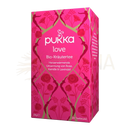Vibrante pinke pukka love kräutertee box mit floralem und silhouetten design für entspannung und herzöffnung