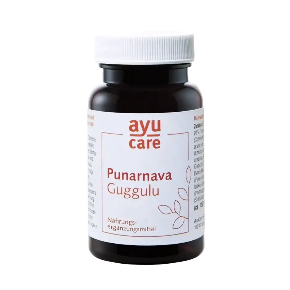 Bio Punarnava Guggulu in dunkler Glasflasche, Nahrungsergänzung von Ayucare, natürliche pflanzliche Ergänzung
