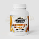 Hochwertige Pure Shilajit UK Nahrungsergänzungskapseln mit Ashwagandha und Shilajit in einer Verpackung auf weißem Hintergrund