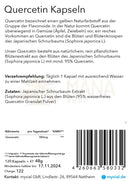 Weißes etikett mit schwarzem text zu quercetin kapseln von myvial vegan 400mg sophora japonica