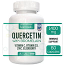 Weißes plastikfläschchen harmonify quercetin mit bromelain ergänzungen zink holunder mit weißem verschluss und grünem etikett