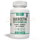 Weiße kunststoffflasche harmonify quercetin mit bromelain ergänzungen zink holunder diätetisches supplement