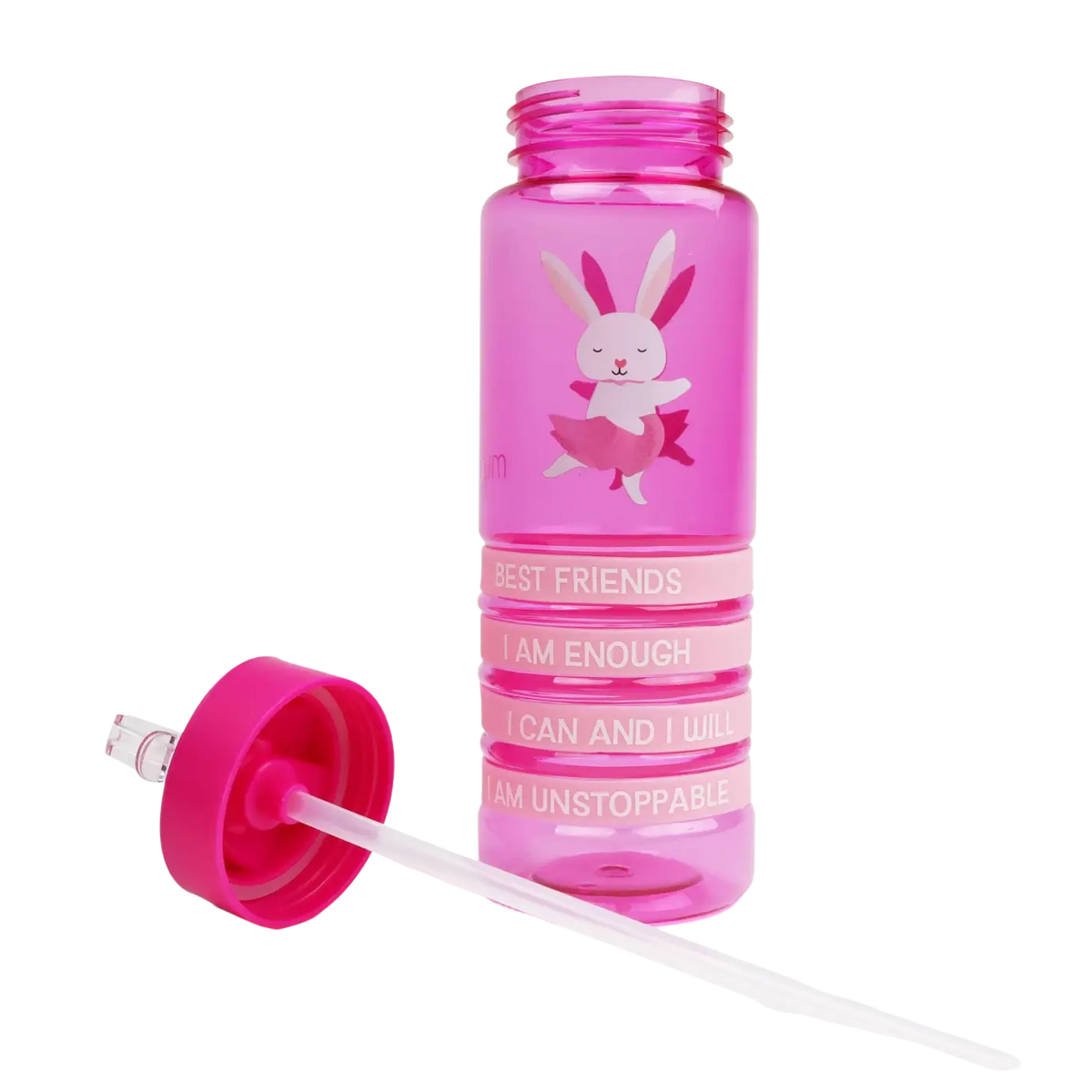 Myga Eco Wasserflasche für Kinder mit Hasen-Positivitätsband, langlebige Trinkflasche für Kinder, kindgerechtes Design
