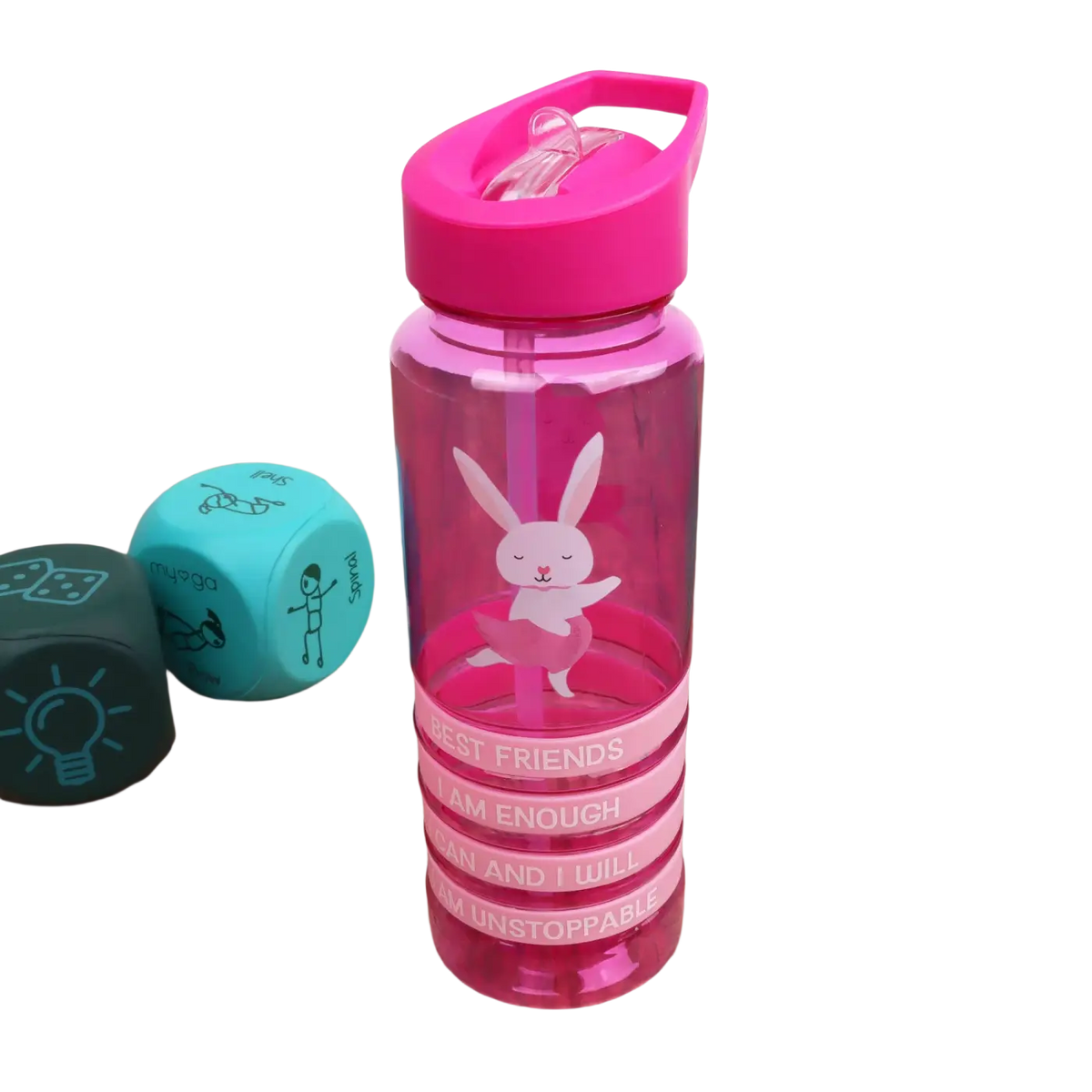 Myga Eco Wasserflasche für Kinder mit Hasen-Positivität-Band, langlebige Trinkflasche für Kids, kindgerechtes Design