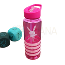 Transparente pinke kinder trinkflasche kids mit weißem kaninchenmotiv und positivity band wasserflaschen sprüchen
