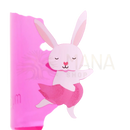 Pink plastik trinkflasche mit rabbit positivity band design, weißem häschen in rosa spitzenrock, kinder trinkflasche kids