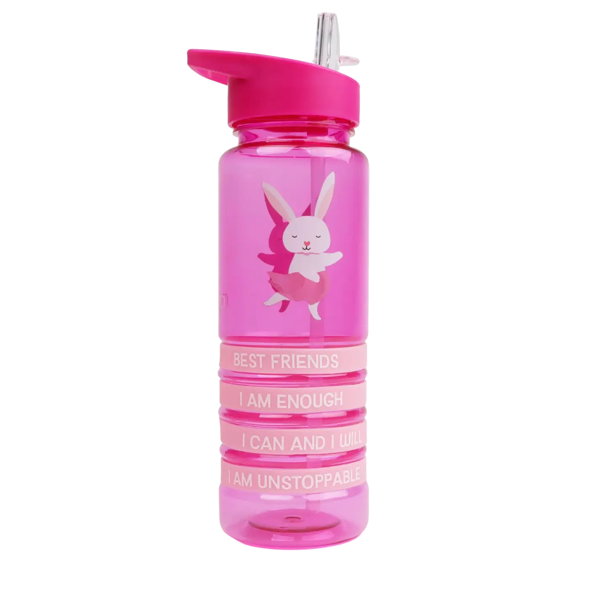 Myga Eco Trinkflasche für Kinder mit Hasen-Positivitätsband, kindgerechte Wasserflasche für unterwegs, BPA-frei, langlebiges Design