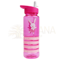 Transparente pinke kinder trinkflasche kids mit passendem deckel und niedlichem weißen hasen für positivity band wasserflaschen