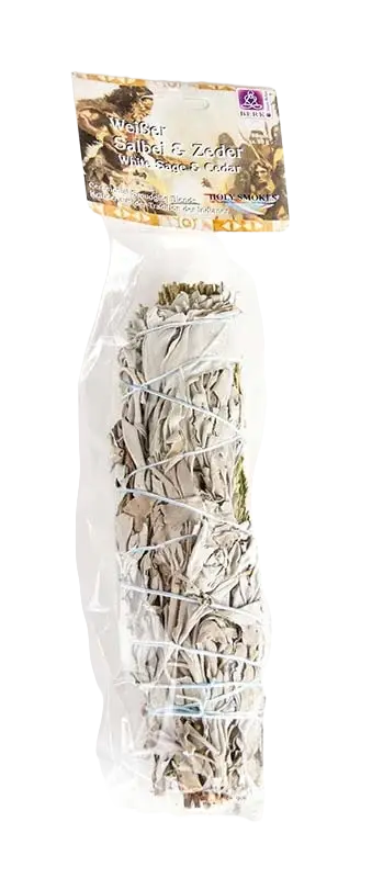Räucherbündel mit weißem Salbei und Zeder, Kräuterbündel von Berk, zum Räuchern und für spirituelle Rituale.