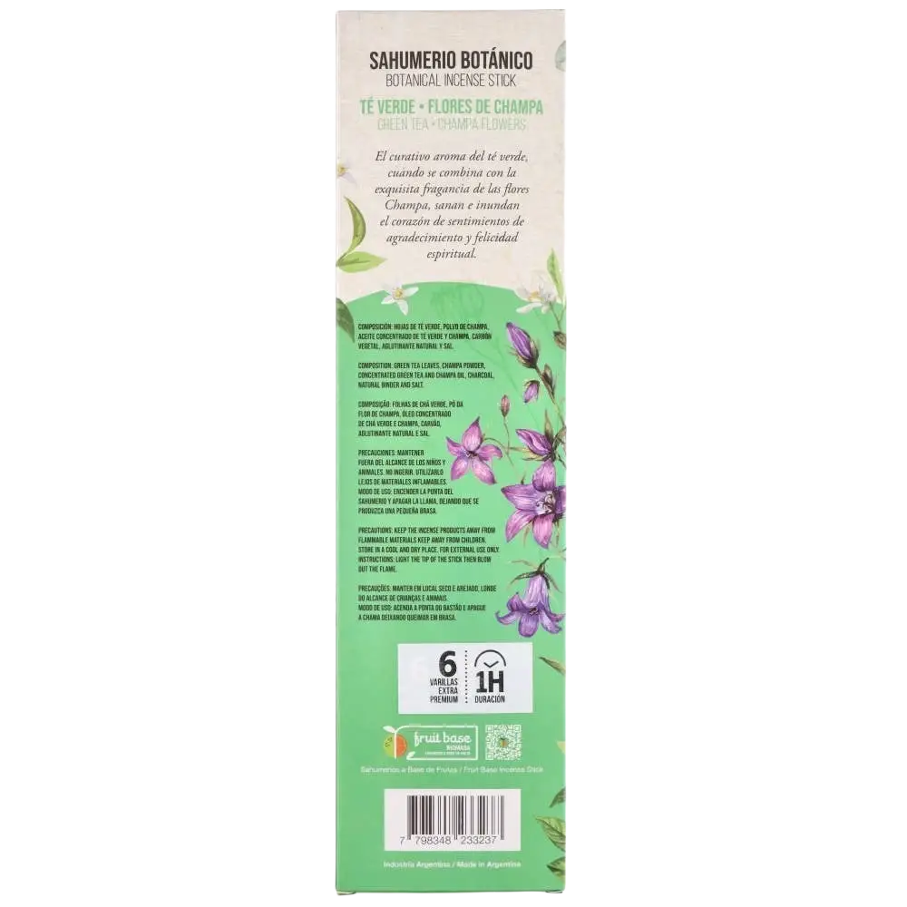Botanische Champa Räucherstäbchen mit Grüntee-Duft, Sagrada Madre Räucherwaren, natürliche Blume aus Sahumerio, Vives de la Cortada.