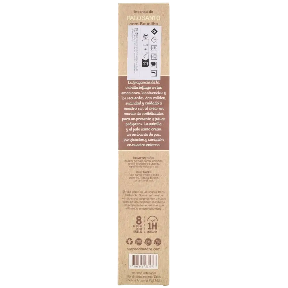 Räucherstäbchen Sagrada Madre mit Palo Santo und Vanille, 8 Stäbe, Vives de la Cortada S.L, aromatische Räucherwaren