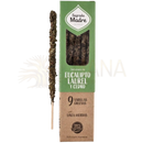A green and brown sagrada madre sahumerio eukalyptus incense package and stick wrapped with eucalyptus laurel and cedar for protection