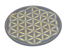 Dunkelgrauer runder stein räucherstäbchenhalter mit goldenem flower of life muster 13cm von mana shop