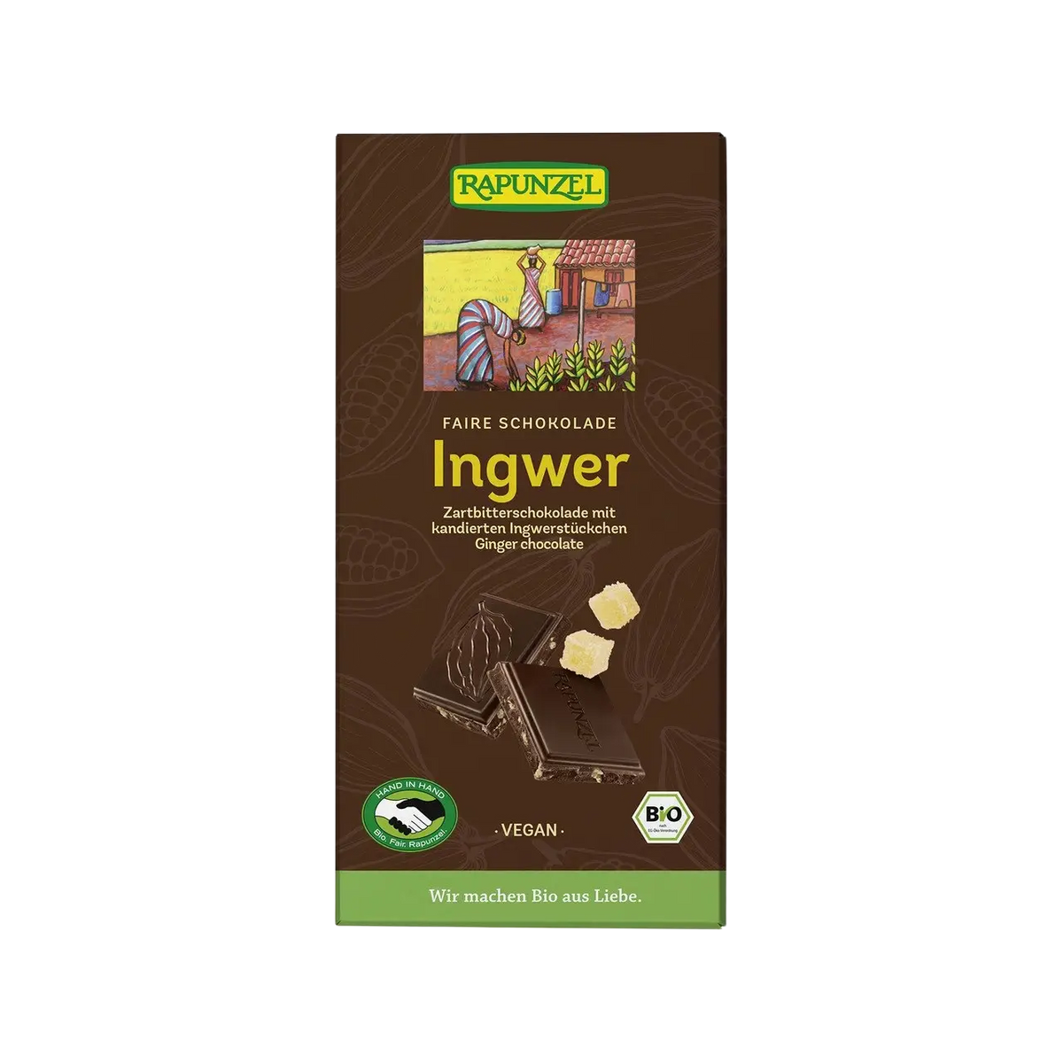 Rapunzel Bio-Schokolade mit Ingwer, Süßigkeiten & Snacks, dunkle Schokolade mit Ingwerstücken, fairer Handel, EU-Bio-Zertifizierung