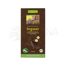 Rapunzel schokolade ingwer dark milk in brauner verpackung mit gruenen akzenten und fair trade logo im mana shop