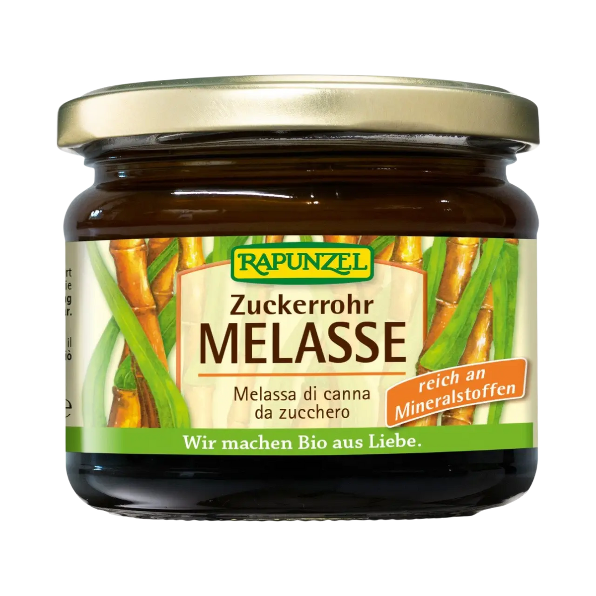 Bio Zuckerrohr-Melasse von Rapunzel, dunkle, süße Melasse aus EU-Bio-Anbau, ideal für Süßigkeiten und Snacks.