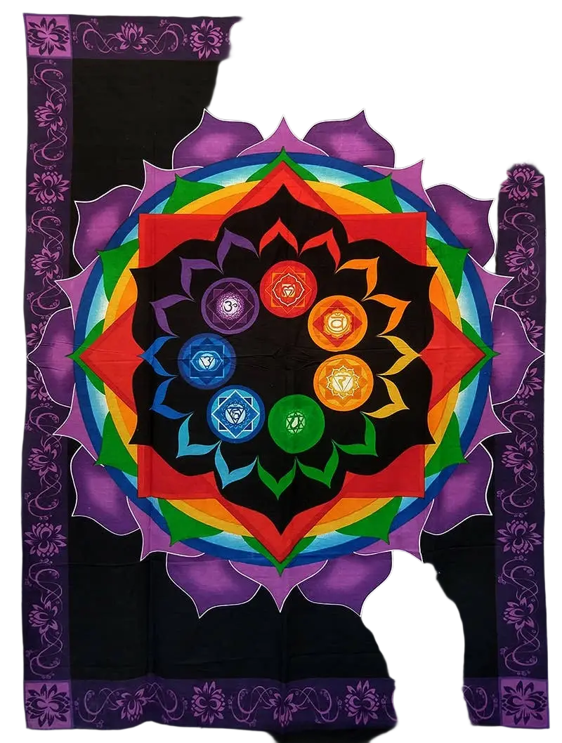Yak & Yeti Regenbogen-Lotus-Chakra-Wandteppich Ritualtuch, bunte Mandala-Design, 213 x 137 cm, spiritueller Dekorationstuch